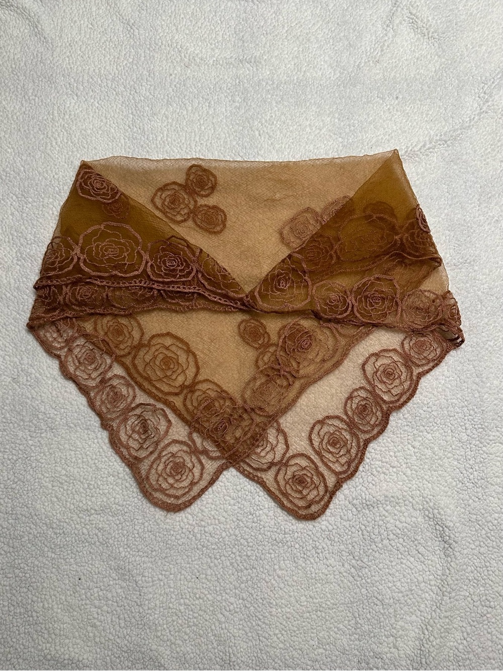 Sheer Floral Lace Women’s Bandana Wrap Scarf Brown